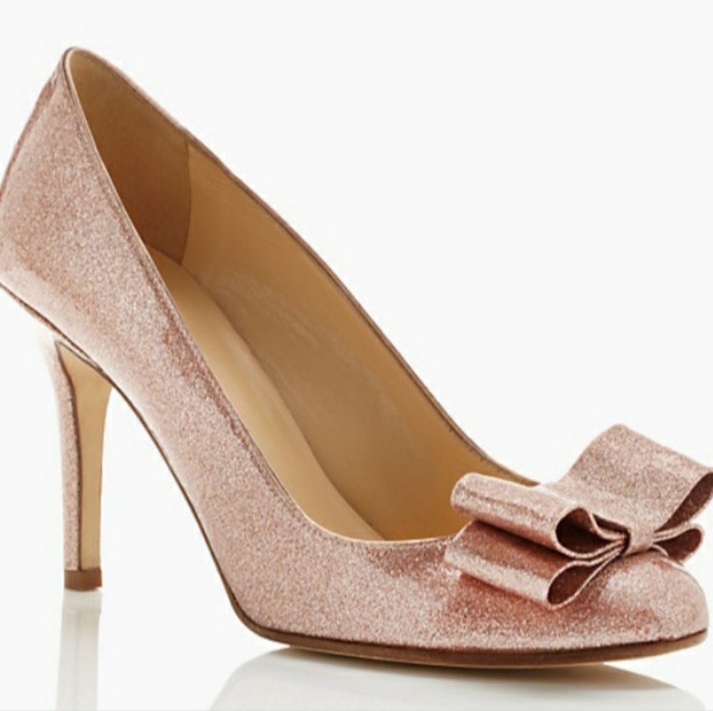 kate spade Krysta Rose Gold Glitter Bow Pump 5.5 6